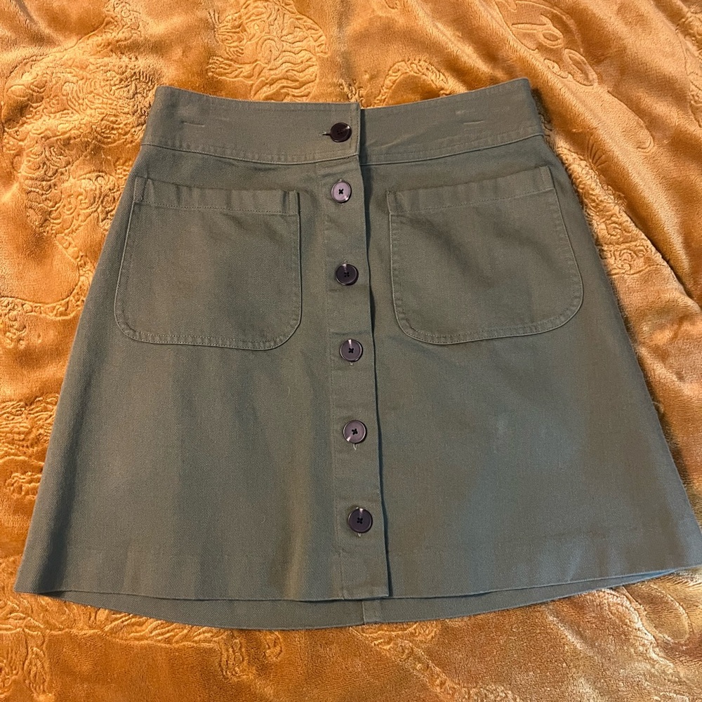 Madewell Olive Green Button-Front Mini Skirt